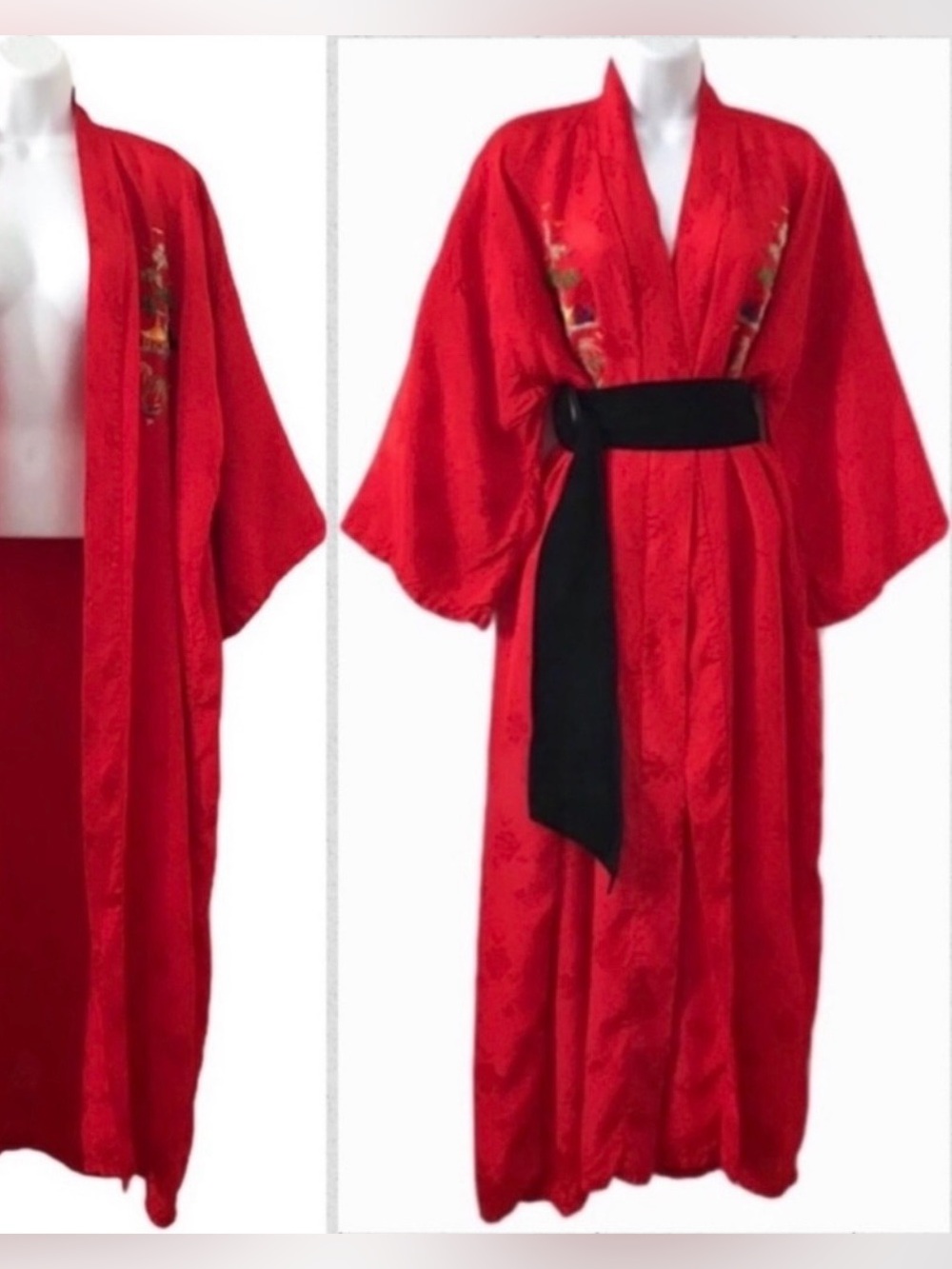 Vintage Embroidered Kimono Robe Asian Floral Art to Wear Statement